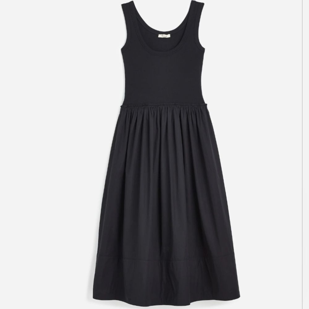 Madewell Black Mixed Poplin Scoopneck Maxi Dress XXS NWT Minimalist Quiet Luxury - Picture 2 of 11